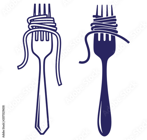Vector illustration of two forks holding spaghetti pasta in a simple and stylish design.