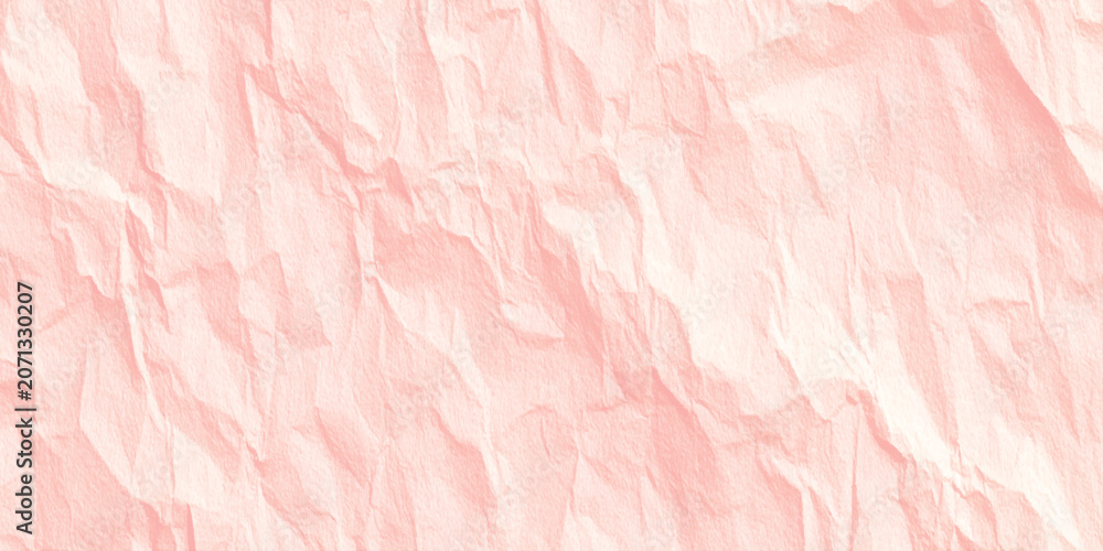 Fototapeta premium Soft pink crumpled paper texture background with creases and folds