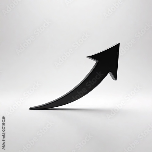 Black upward arrow graphic symbolizing growth and progress isolated on a clean white background for business concepts