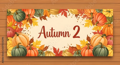 Autumn 2 typography text headline sign layout surrounded by rich fall harvest pumpkin elements