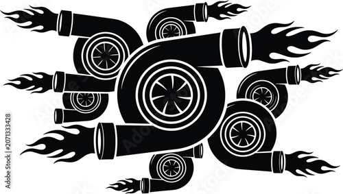 Bild auf Leinwand Abstract automotive illustration of turbochargers with flames for high performan