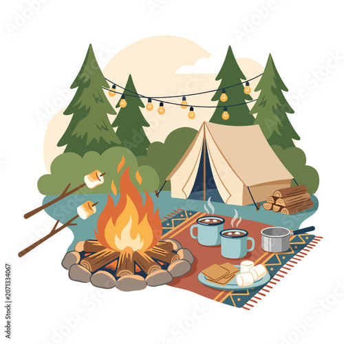 Camping in the woods with tent.