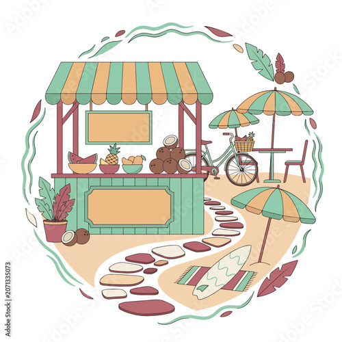 Colorful Beachside Food Cart Stand 1.