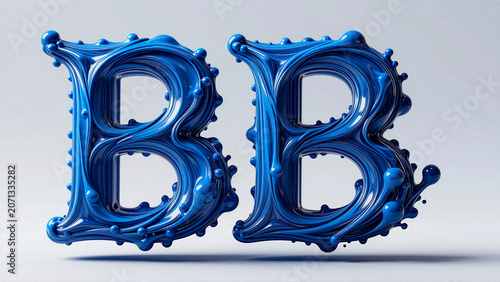 Artistic 3D Render of Capital Letter B in Vibrant Blue Glossy Fluid Paint Style