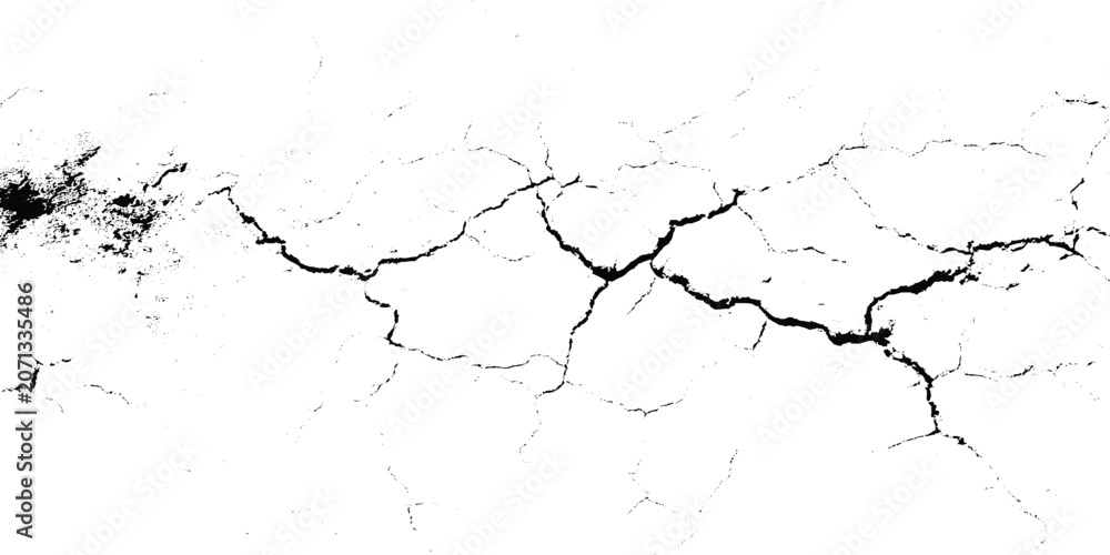 Fototapeta premium Cracked surface with dark veins on white grunge background, Texture and pattern
