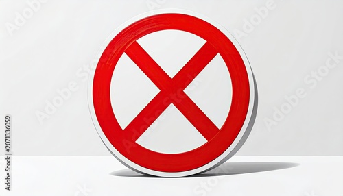 Red Prohibition Sign with a White Cross Inside.