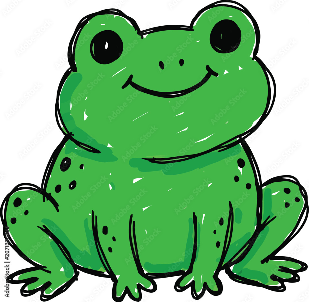 Fototapeta premium Smiling Frog Sketch with Bold Outlines for Kids' Room Art Prints and Playful Logo Mascots