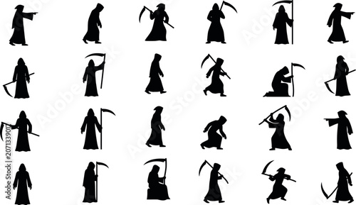 Tableau sur toile Collection of black silhouette grim reaper icons