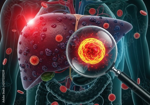 Magnified glowing core of a cell under microscope