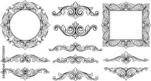 Bild auf Leinwand Set of vintage baroque decorative elements, ornate frames and flourishes isolate
