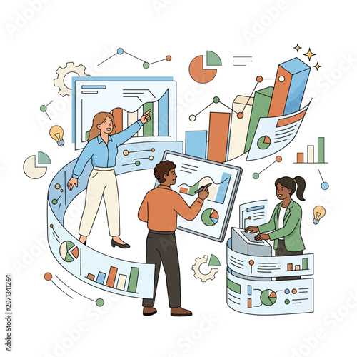 Business people analyzing data charts graphs.