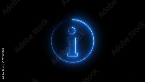 Glowing neon blue color information sign animation icon help desk sign symbol animated. Help desk icon glowing neon animation on a black background