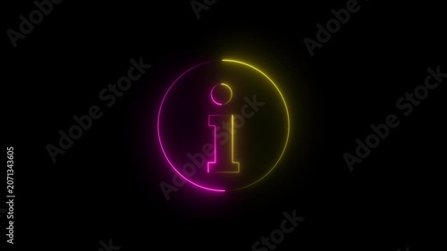 Glowing neon yellow and violet color information sign animation icon help desk sign symbol animated. Help desk icon glowing neon animation on a black background