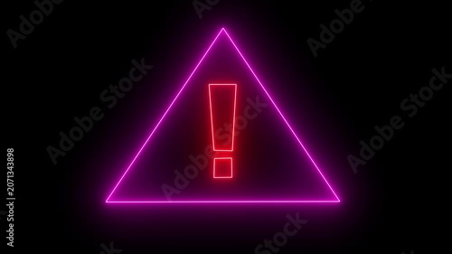 Purple triangle warning sign with exclamation mark isolated on a black background.