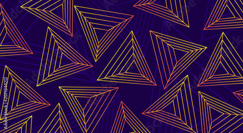 Neon Geometric Triangle Pattern on Dark Purple Background. Illustration Vector