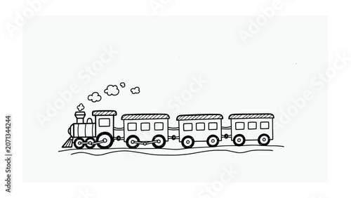 Quadro em tela Vintage steam train with passenger cars sketch, locomotive