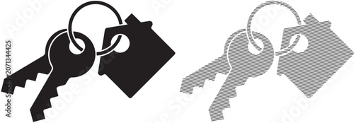 House keys icon vector illustration. home key ring with house shape pictogram. real estate concept. rent symbol. apartment security sign.