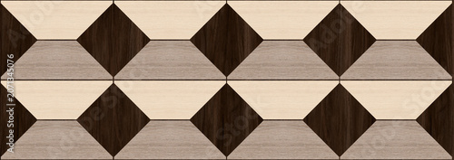 Geometric Wood Texture Wall Tiles Pattern with Dark Brown and Cream Parquet Design