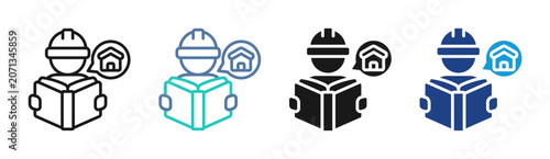 Builder Reading icon set multiple style collection