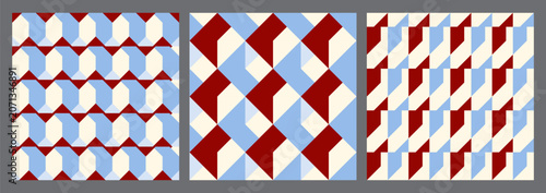 Set of geometric seamless patterns with abstract shapes