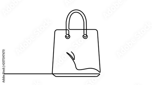 Animated self drawing of Eco friendly shopping bag with leaf symbol drawn in a continuous single line art style. Full length one line animation. 4K video