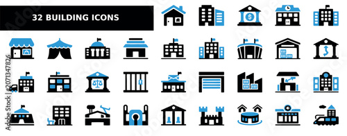 Tableau sur toile Government and civic building icons collection