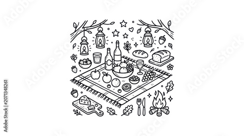 Fotografie Picnic food and drink items.