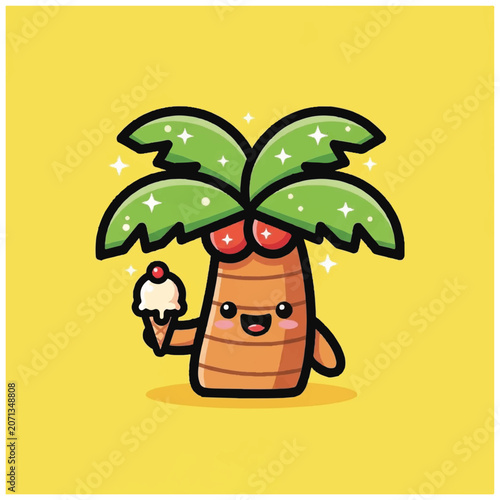 Smiling palm tree with ice cream.