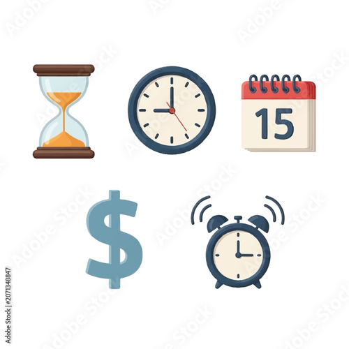 Time and money concept icons set.