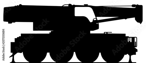 Bild auf Leinwand Black Silhouette of a Heavy Duty Mobile Truck Crane Isolated on White Background