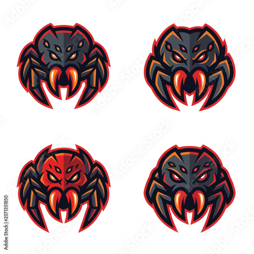 Fotografie Group of four cartoon spider heads.