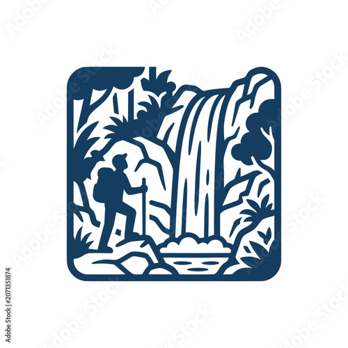 Hiker standing near waterfall hiking.