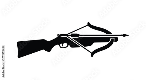 Schilderij op canvas Black Silhouette Of A Crossbow With Arrow Isolated On White Background