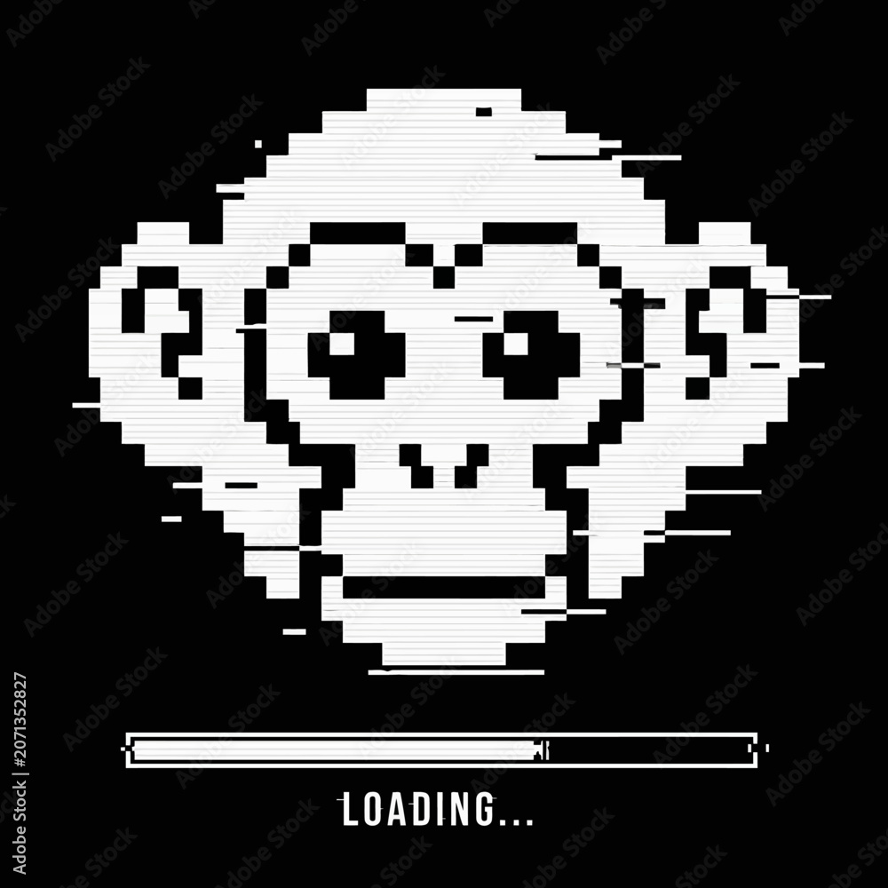 Fototapeta premium Pixel art monkey face closeup.