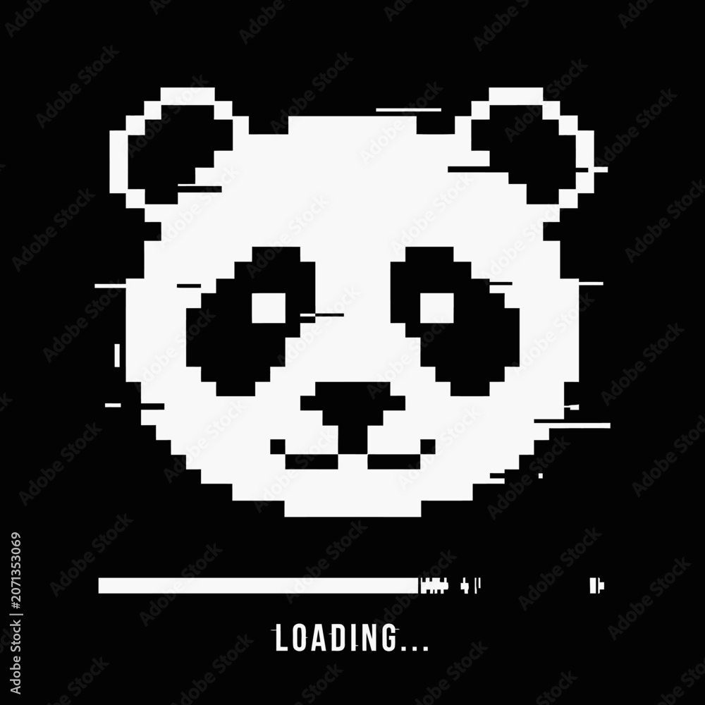 Fototapeta premium Pixelated Panda Face Closeup Loading.