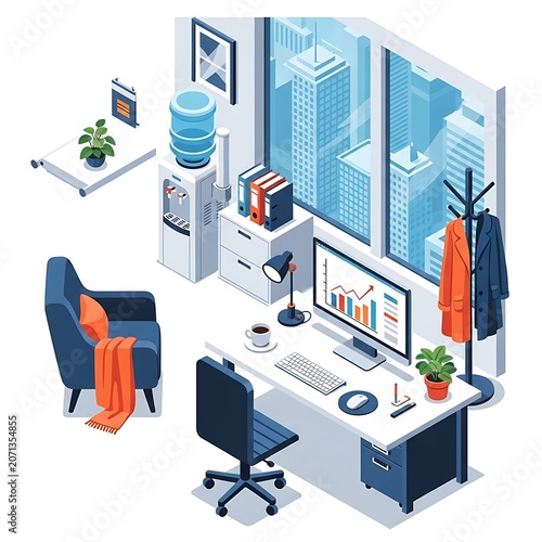 isometric view of modern office buildings