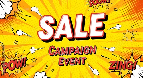 Sale campaign event comic book typography text graphic design banner template