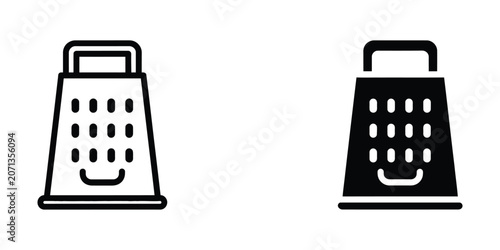 Set of kitchen grater icons in outline and solid styles for culinary and cooking design
