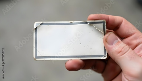 Hand Holding Old Weathered Vintage Photo Frame White Blank Center Memory Photo