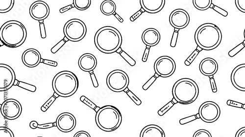 Collection of black and white magnifying glass icons.