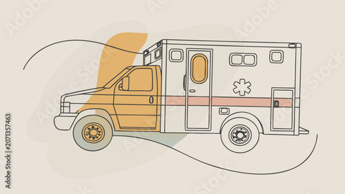 Foto Ambulance vehicle appears as a stylized line drawing with soft color accents representing emergency medical transport services in a modern graphic style