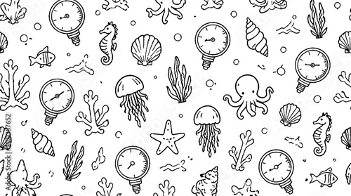 Underwater Sea Life and Marine Creatures Pattern.