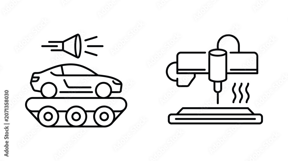Obraz premium Illustration of car troubleshooting with key and sound wave symbols.