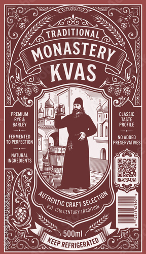 Vintage engraved illustration featuring a humorous quote about enjoying traditional kvass