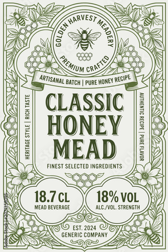Vintage engraved illustration of classic honey mead label with a funny quote, perfect for a unique t-shirt design
