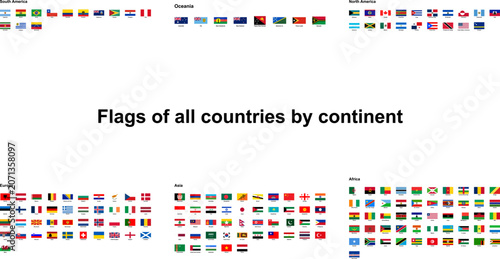 Foto All world country flag poster chart infographic organized by continent for inter
