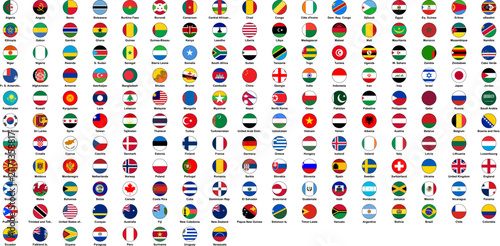 Photos A round circle button badge collection featuring every world flag for global and