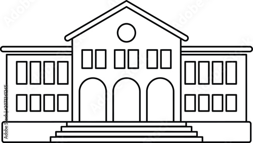 Tableau sur toile School building line icon vector illustration featuring symmetrical architecture with windows archways and gabled roof