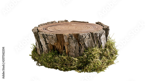 Quadro su tela Rough bark tree stump with mossy base, isolated on transparent background