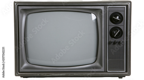Photos Vintage grey television with rounded screen and control knobs, isolated on trans